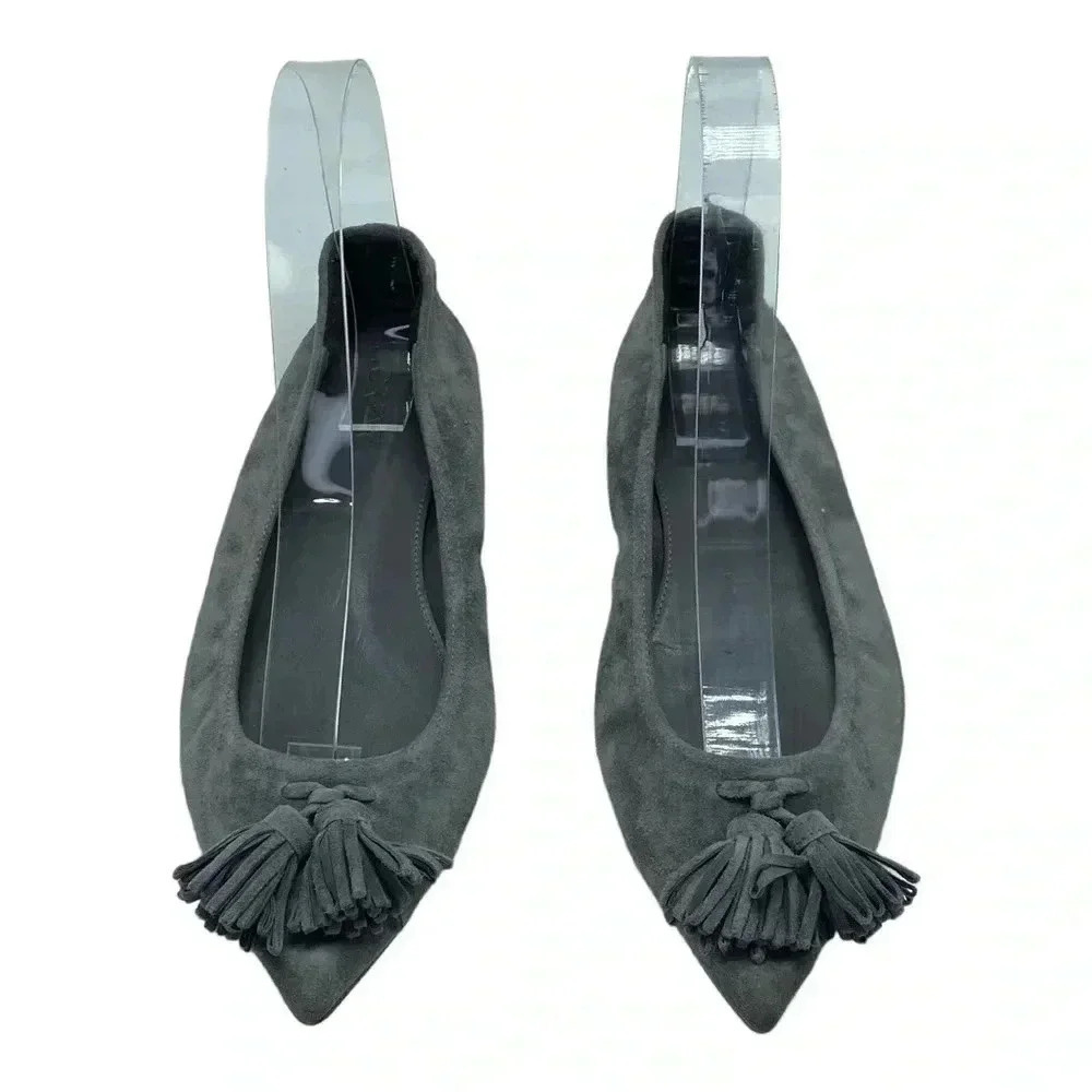 J. Crew Lottie tassel grey suede pointed toe ballet flats balletcore size 6.5